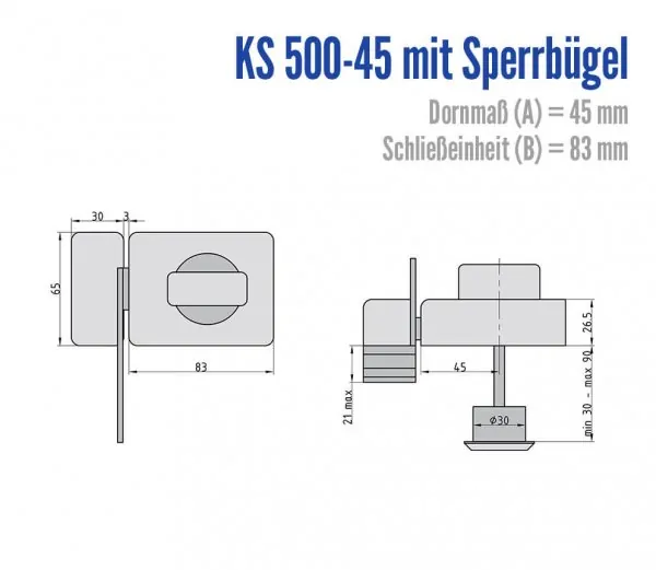 BASI KS500-45 Kastenzusatzschloss mit Sperrbügel
