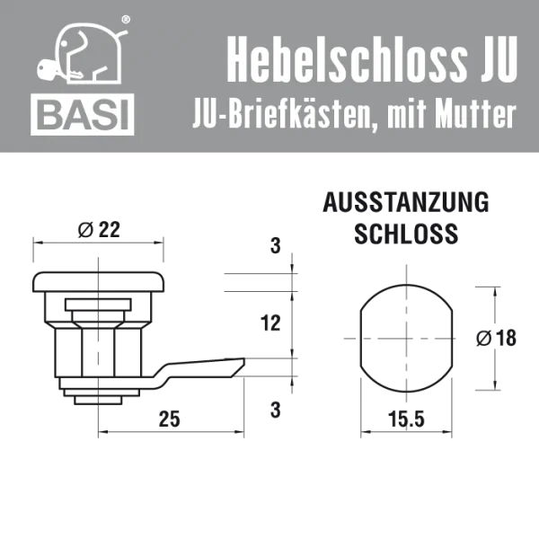 BASI HS 309 Hebelschloss für JU-Briefkästen – Bild 2