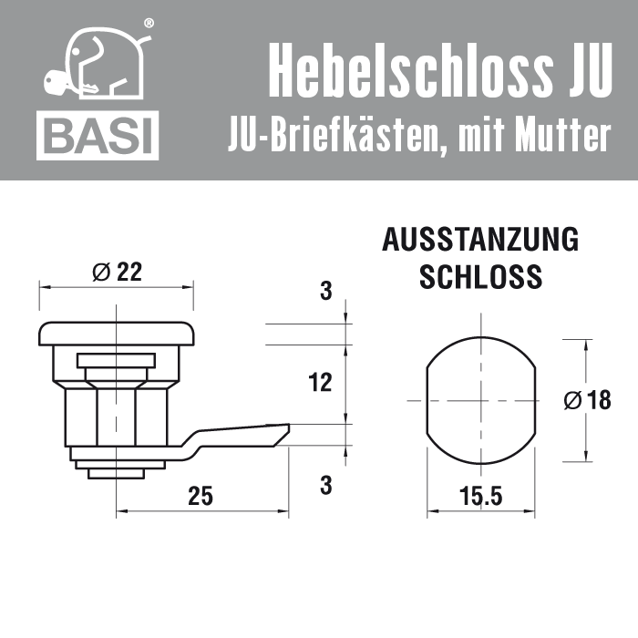 BASI HS 309 Hebelschloss für JU-Briefkästen – Bild 2