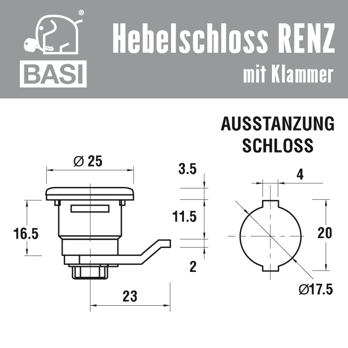 BASI HS 327 Hebelschloss für RENZ Briefkästen – Bild 2