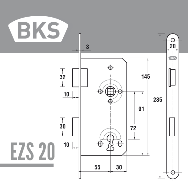 BKS Einsteckschloss falz 20-55/72 – Bild 3