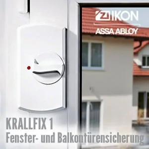 Die Fenster- und Balkontürensicherung Krallfix 1 bietet zuverlässigen Schutz für die Bandseite. Mit einem ergonomisch geformten Drehknauf ist sie besonders griffig und einfach zu handhaben. Die Sicherung eignet sich für Holz- und Kunststofffenster mit Stahlarmierung, wobei die normale Bedienung wie Öffnen und Schließen nicht beeinträchtigt wird. Die Entriegelung ist nur in der Kippstellung notwendig. Dank ihrer leichten Handhabung und dem geringen Platzbedarf ist die Krallfix 1 eine effektive Lösung für die Sicherung von Fenstern und Balkontüren.