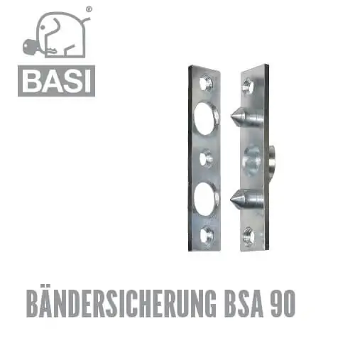 Basi Bändersicherung BSA 90 Zwei massive Stahlzapfen BASI BSA 90 verankern das Türblatt in Türzarge und Mauerwerk