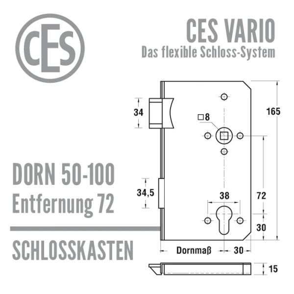 Schlosskasten CES Vario 72 mm, Dorn 50-100 /72 – Bild 3