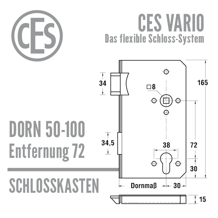 Schlosskasten CES Vario 72 mm, Dorn 50-100 /72 – Bild 3