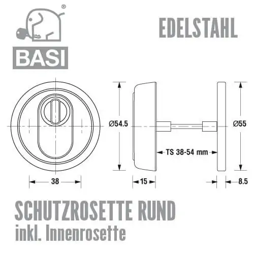 BASI SR 300 ZA Schutzrosette aus Edelstahl – Bild 2