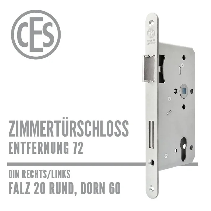 Zimmertürschloss 20-60/72 falz