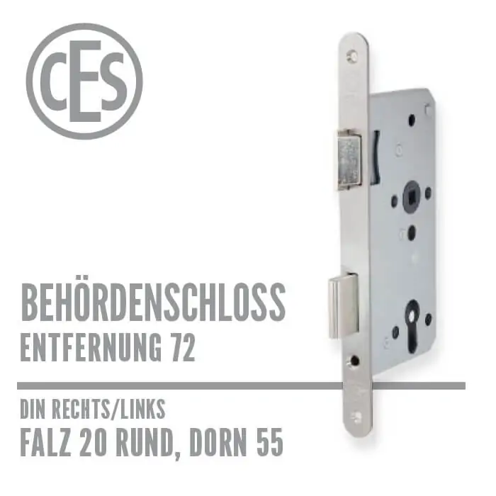 CES Objekt-Einsteckschloss 20-55/72 falz rund