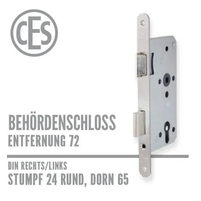 CES Objekt-Einsteckschloss 24-65/72 stumpf rund