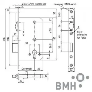 Einsteck-Pendeltürschloss BMH 311 PZ Maß