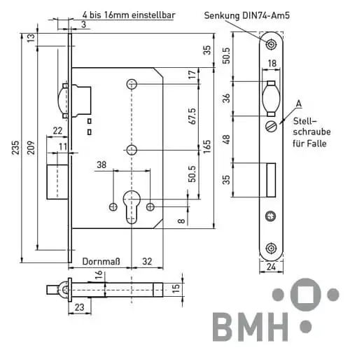 Einsteck-Pendeltürschloss BMH 311 PZ Maß
