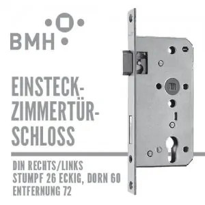 BMH Einsteck-Schloss, Zimmertürschloss BMH stumpf eckig 26, Dorn 60/72