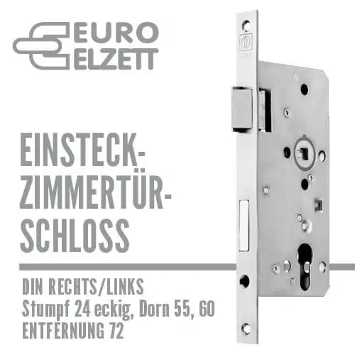 Zimmertürschloss stumpf eckig 24, Dorn 55-60 /72