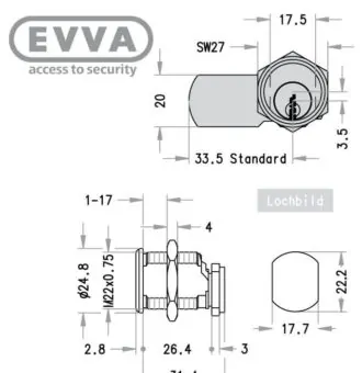 EVVA EPS Hebelzylinder-Maß