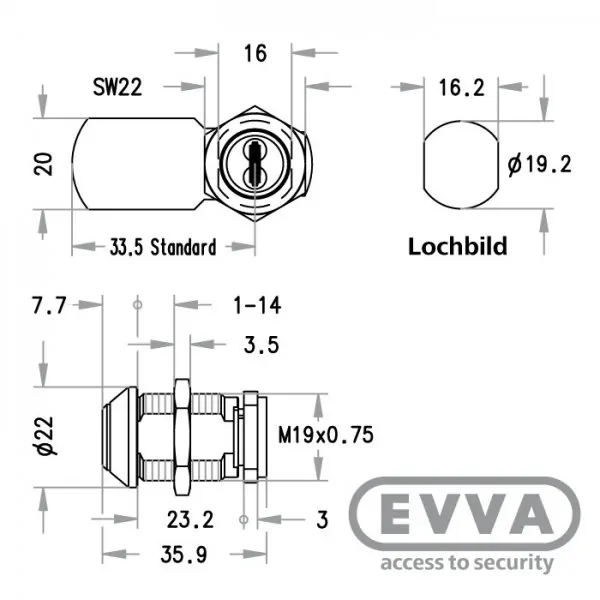 EVVA MB19 Hebelzylindermaß