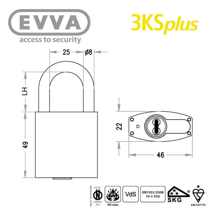 EVVA 3KS+ Vorhängeschloss – Bild 3
