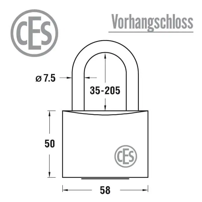 CES Vorhängeschloss Maß