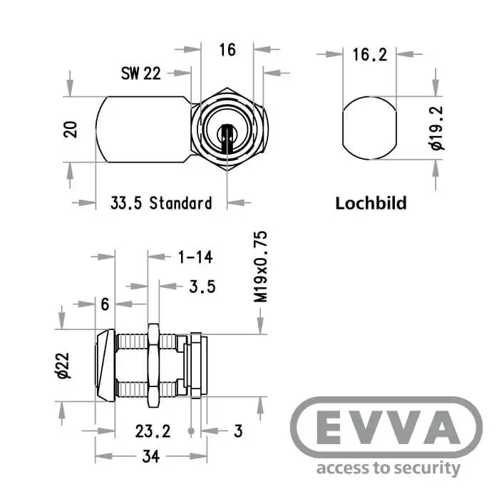 EVVA ICS Hebelzylinder MB19 – Bild 3