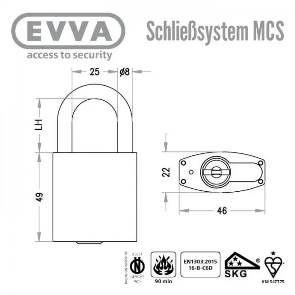 EVVA MCS Hangschloss HM24 – Bild 3