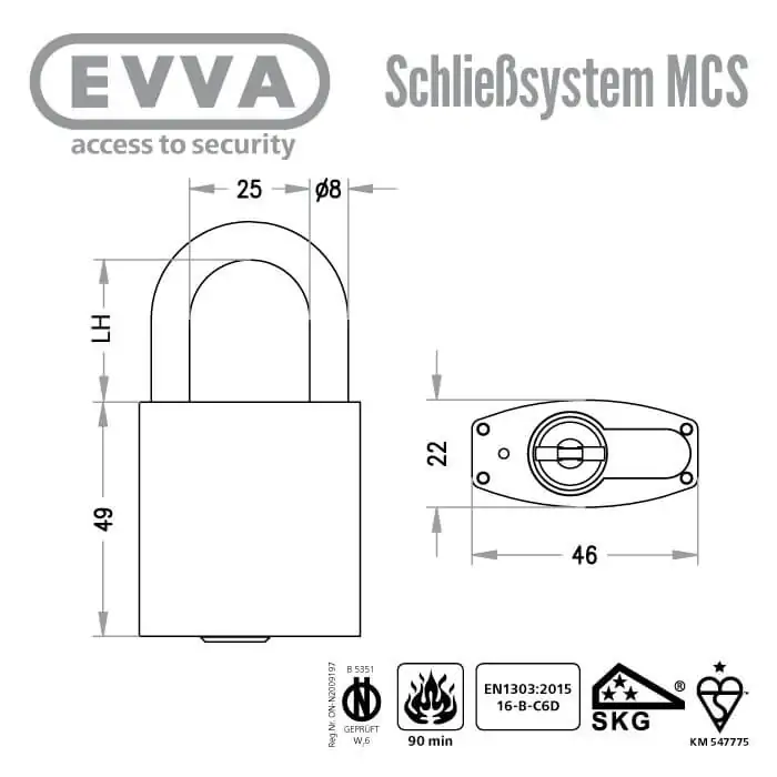 EVVA MCS Hangschloss HM24 – Bild 3