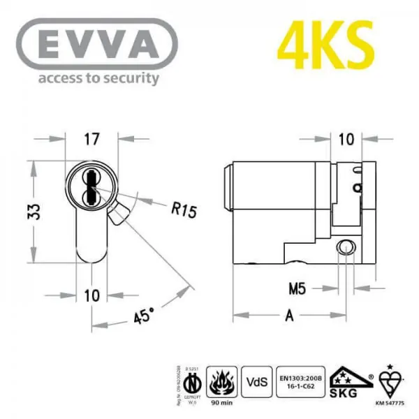 EVVA 4KS Halbzylinder-Maß