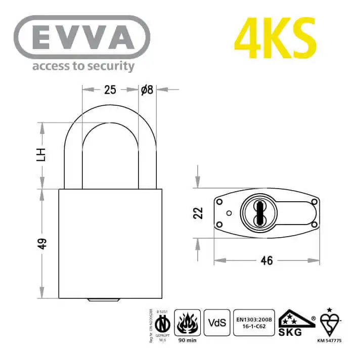 EVVA 4KS Vorhängeschloss HPM ohne SSW