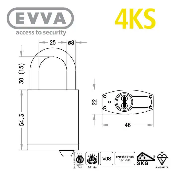 EVVA 4KS Vorhängeschloss HPM mit SSW