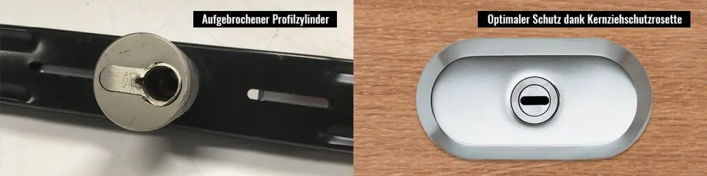 Panzerriegel ohne Schutzrosette VS Panzerriegel mit Schutzrosette