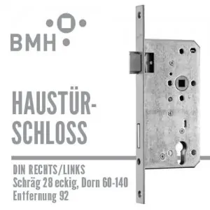 BMH Haustürschloss schräg eckig 28, Dorn 60-140/92