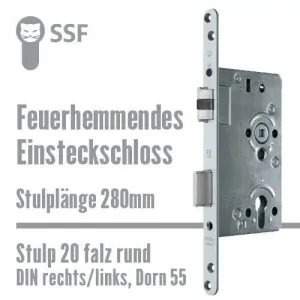 Feuerhemmendes Einsteckschloss mit Doppelstulp 280 mm
