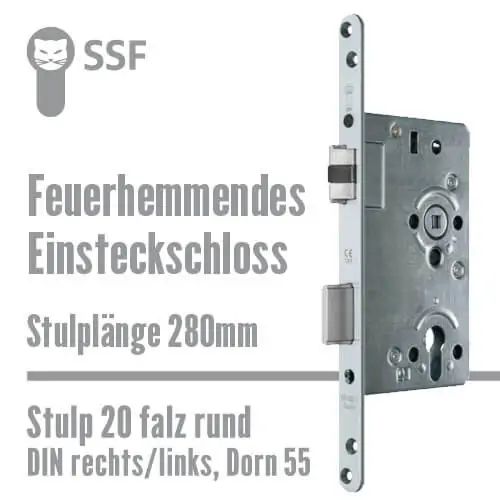 Feuerhemmendes Einsteckschloss mit Doppelstulp 280 mm